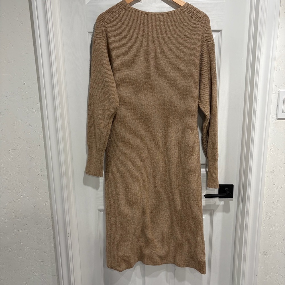 Banana Republic Tan Long Sleeve V-Neck Sweater Dress Cotton Blend Ribbed Midi - Picture 6 of 9
